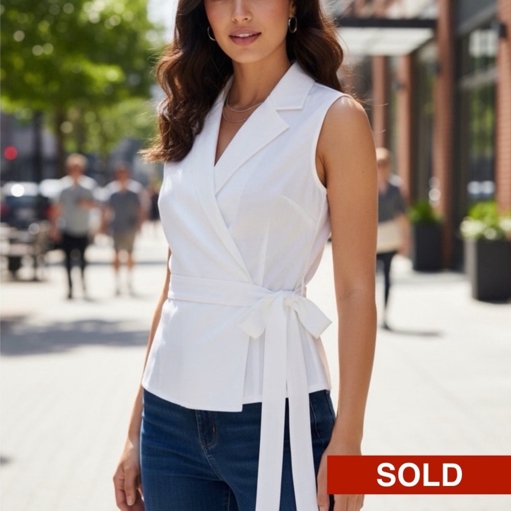 Style & Co. White Sleeveless Wrap Blouse
